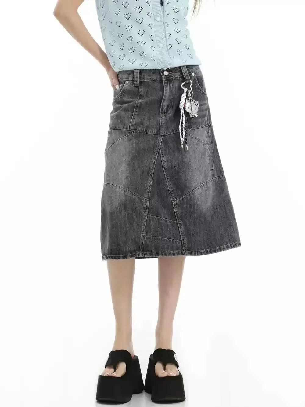 Washed and Faded Denim Skirt Korean Street Fashion Skirt By INS Korea Shop Online at OH Vault