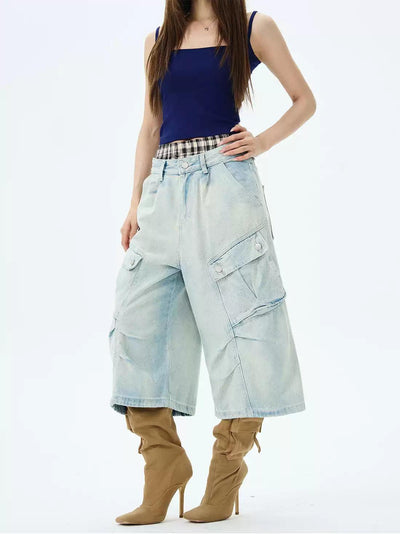 Chic Stitched Cargo Denim Shorts Korean Street Fashion Shorts By 77Flight Shop Online at OH Vault