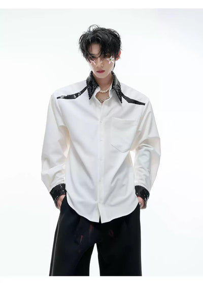 Sequin Stitched Contrast Shirt Korean Street Fashion Shirt By Argue Culture Shop Online at OH Vault