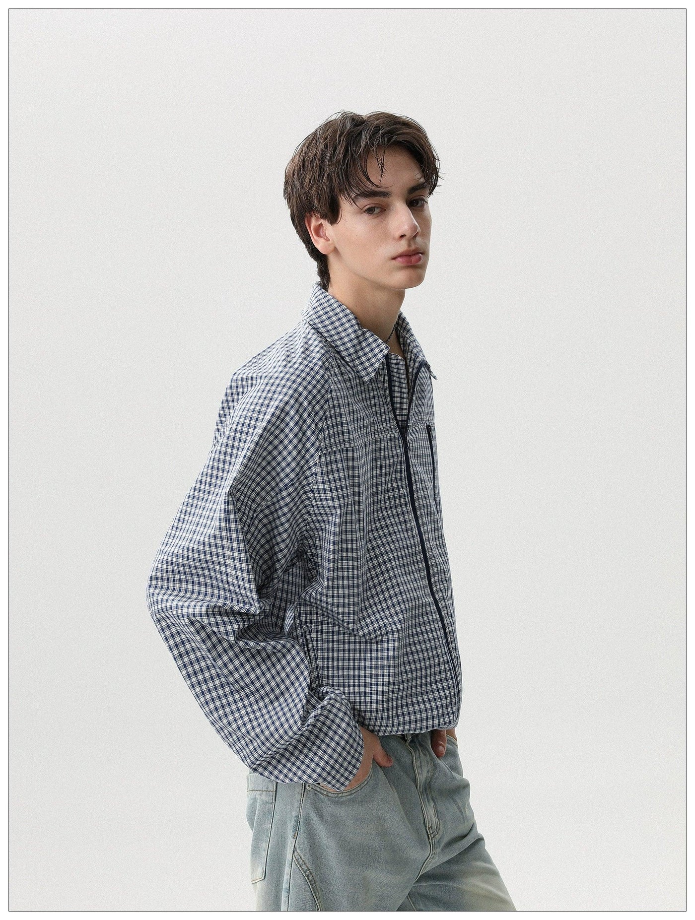 Line Zippers Plaid Jacket Korean Street Fashion Jacket By Mr Nearly Shop Online at OH Vault