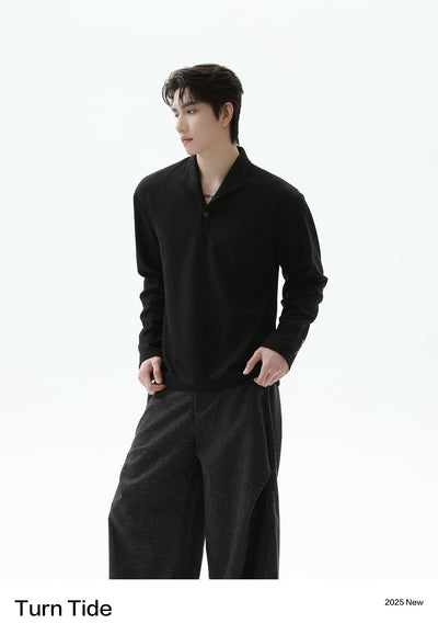 Waffle Textured Long Sleeve Polo Korean Street Fashion Polo By Turn Tide Shop Online at OH Vault