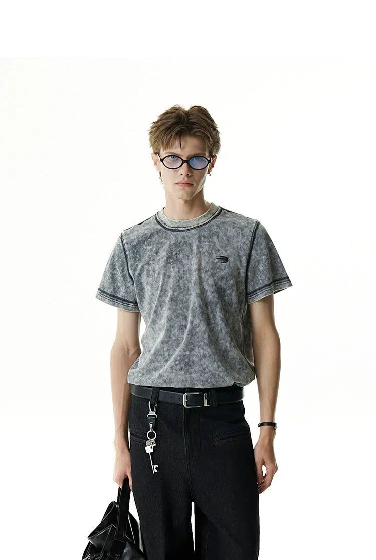 Seam Detail Washed T-Shirt Korean Street Fashion T-Shirt By Cro World Shop Online at OH Vault