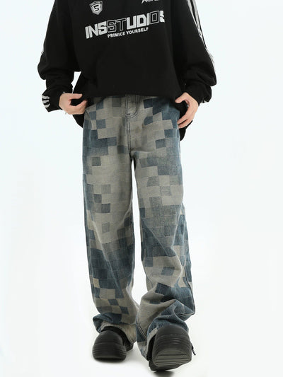 Pixel Pattern Detail Jeans Korean Street Fashion Jeans By INS Korea Shop Online at OH Vault