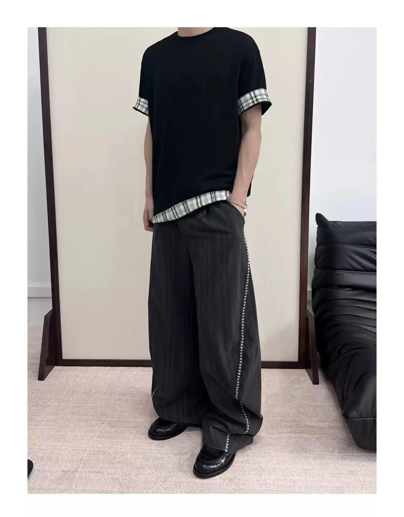 Subtle Striped Spliced Scimitar Trousers Korean Street Fashion Trousers By Terra Incognita Shop Online at OH Vault