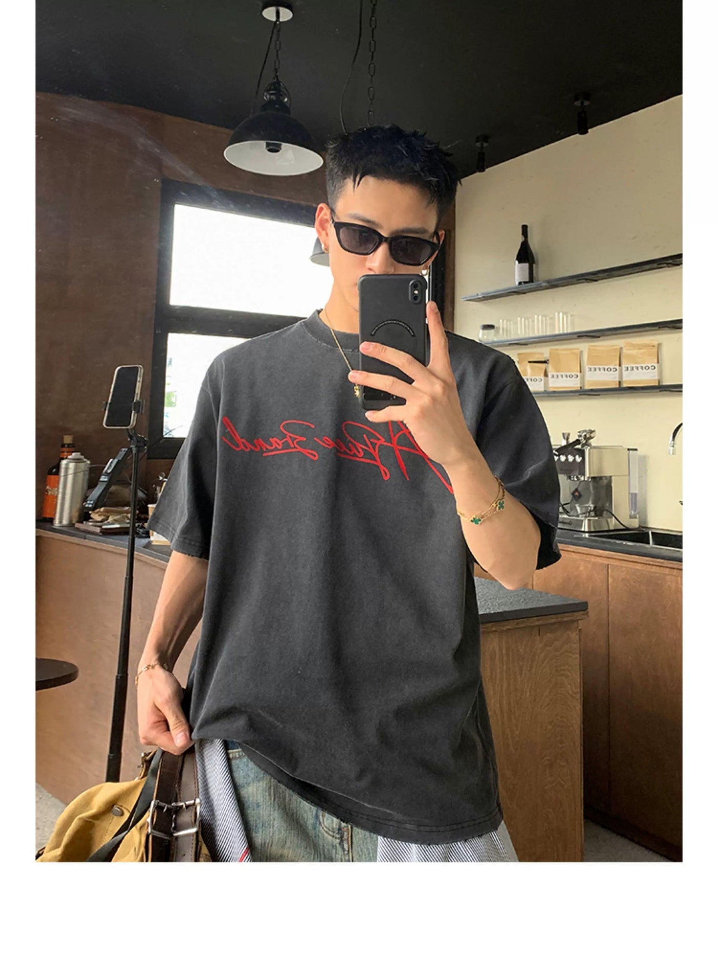 Contrast Cursive Logo T-Shirt Korean Street Fashion T-Shirt By Poikilotherm Shop Online at OH Vault