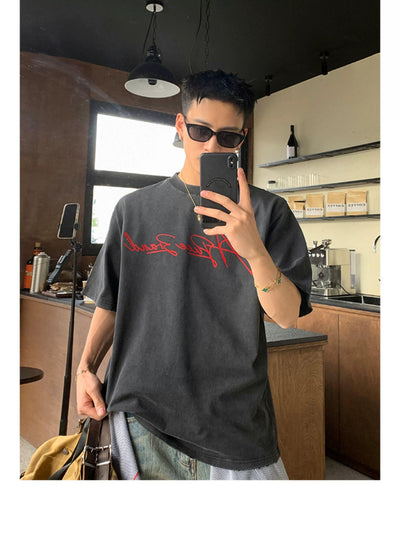Contrast Cursive Logo T-Shirt Korean Street Fashion T-Shirt By Poikilotherm Shop Online at OH Vault