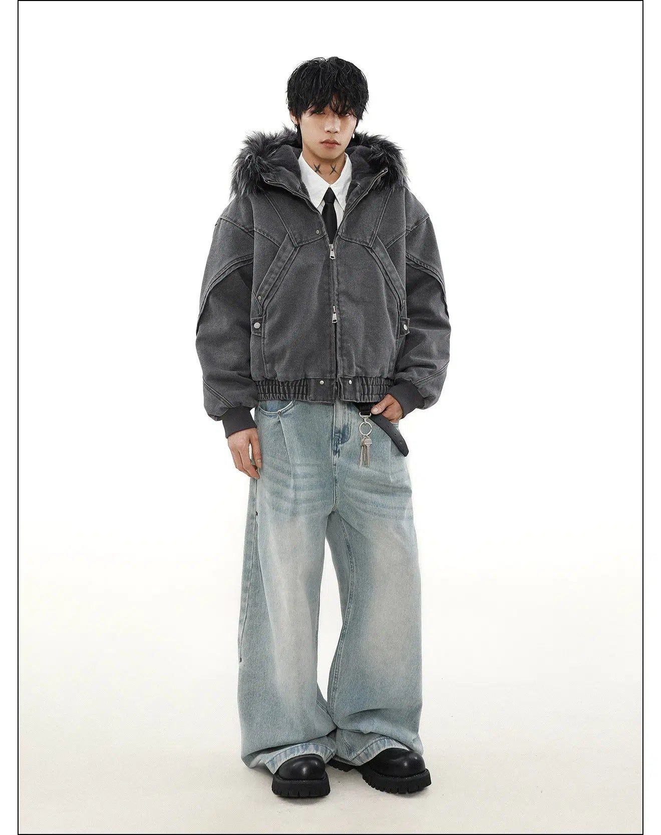 Washed Structured Fur Hooded Jacket Korean Street Fashion Jacket By Mr Nearly Shop Online at OH Vault