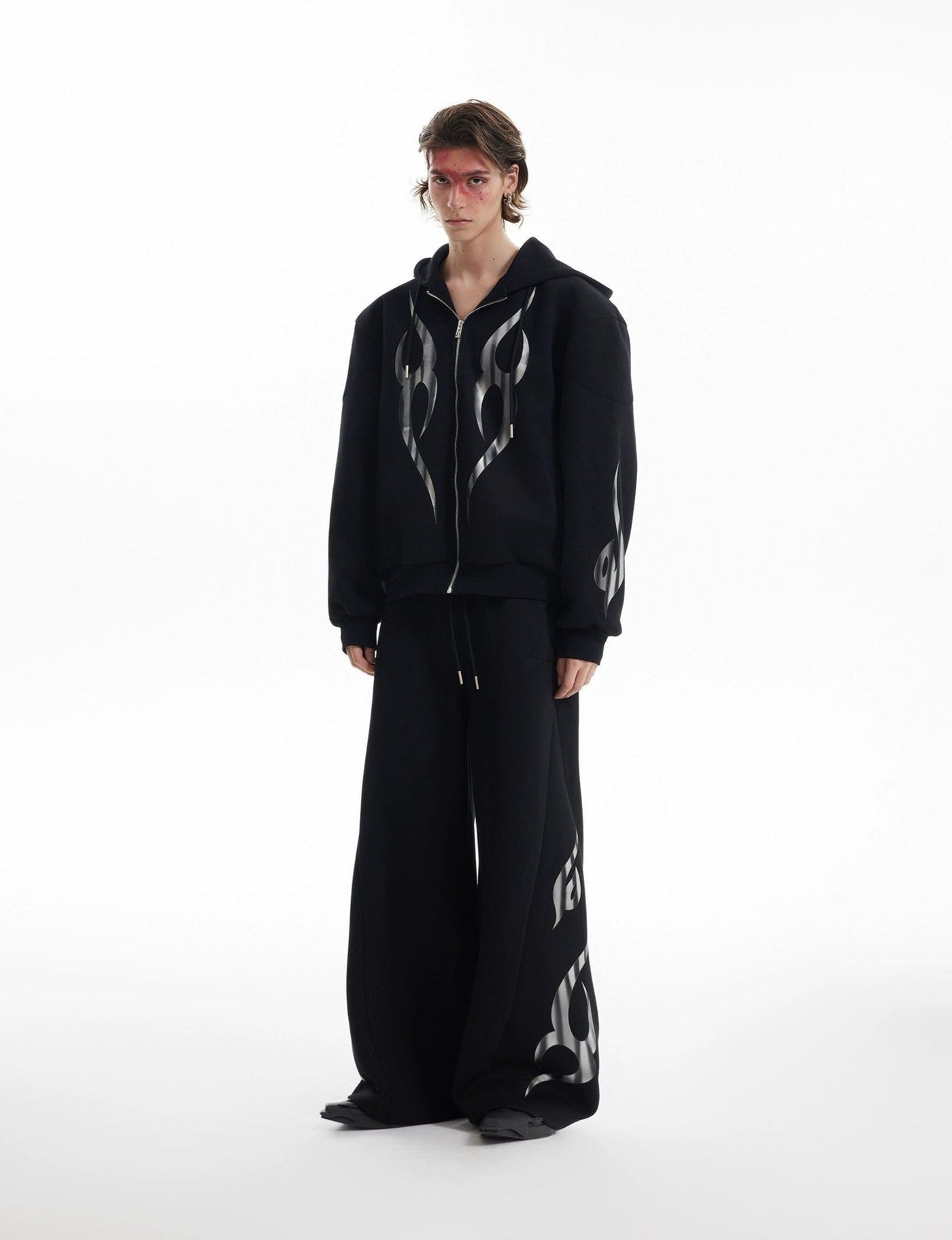 Metallic Flame Print Hoodie & Sweatpants Set Korean Street Fashion Clothing Set By Argue Culture Shop Online at OH Vault