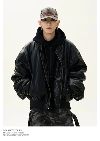 Layered Hooded PU Leather Jacket Korean Street Fashion Jacket By MaxDstr Shop Online at OH Vault