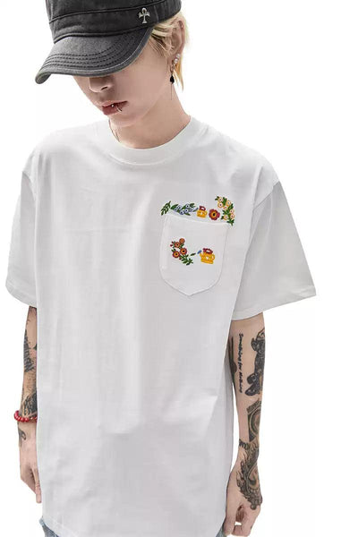 Embroidered Round Neck T-Shirt Korean Street Fashion T-Shirt By Ash Dark Shop Online at OH Vault