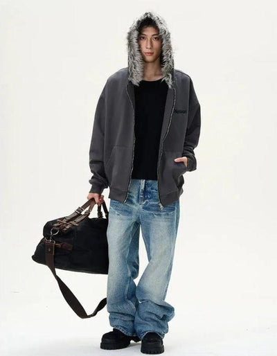 Lightning Washed Straight Jeans Korean Street Fashion Jeans By 77Flight Shop Online at OH Vault