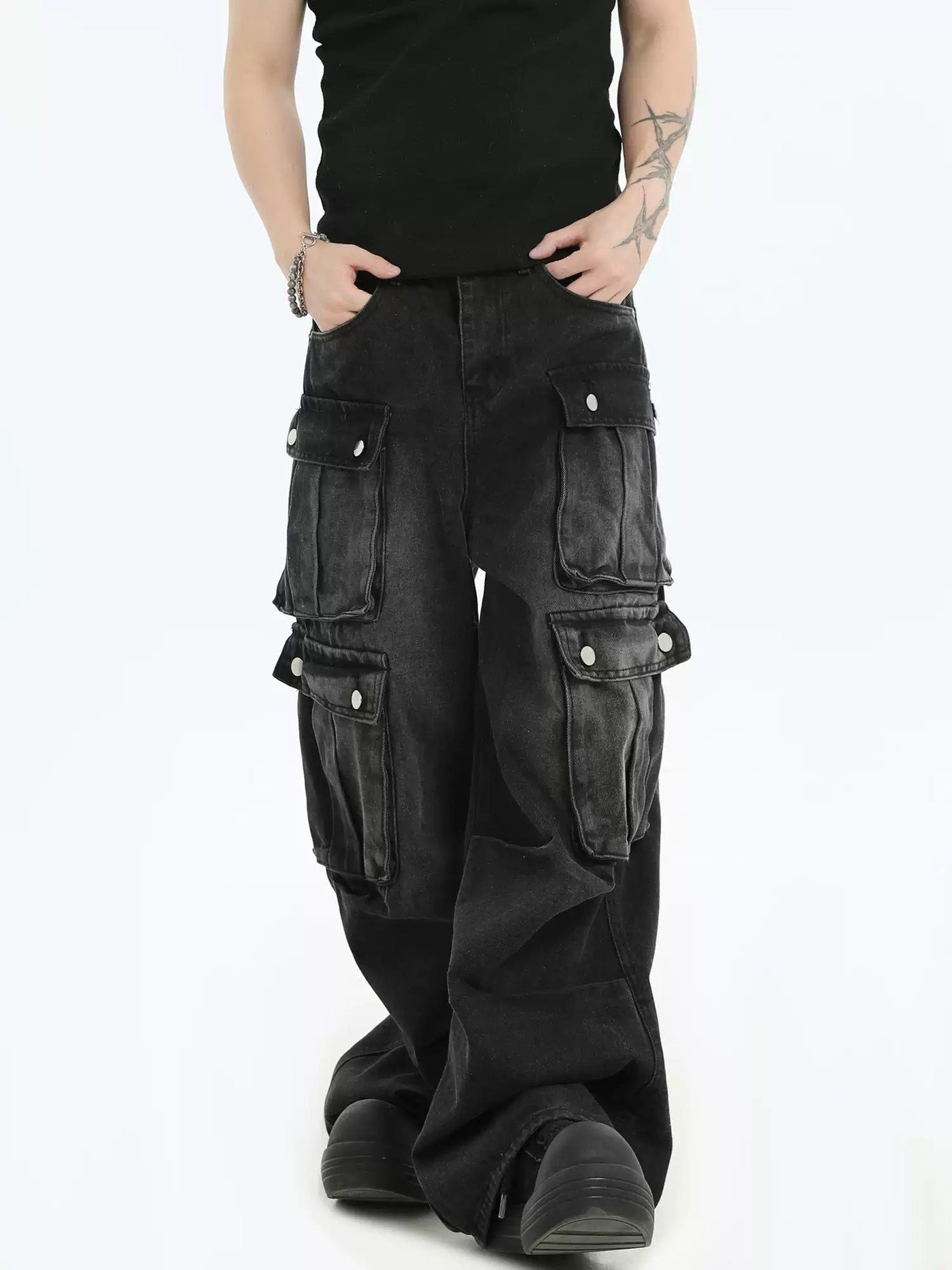 Multi Buttoned Pockets Jeans Korean Street Fashion Jeans By INS Korea Shop Online at OH Vault