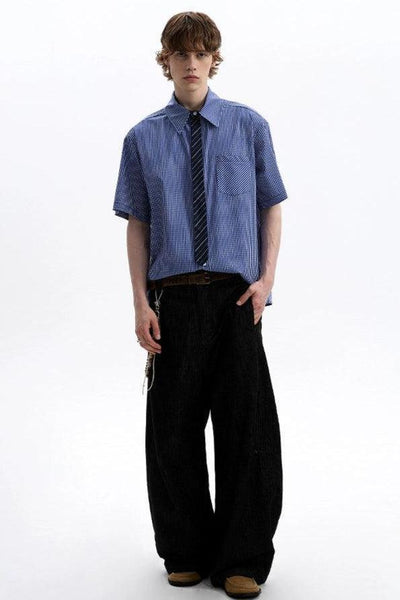 Striped Tie Plaid Shirt Korean Street Fashion Shirt By A PUEE Shop Online at OH Vault