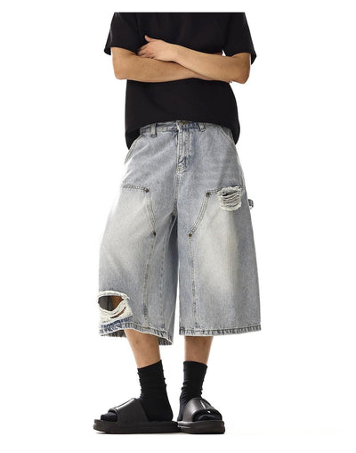 Ripped & Washed Denim Shorts Korean Street Fashion Shorts By MEBXX Shop Online at OH Vault