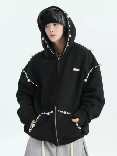 Pearled Lines Zipped Hoodie Korean Street Fashion Hoodie By INS Korea Shop Online at OH Vault