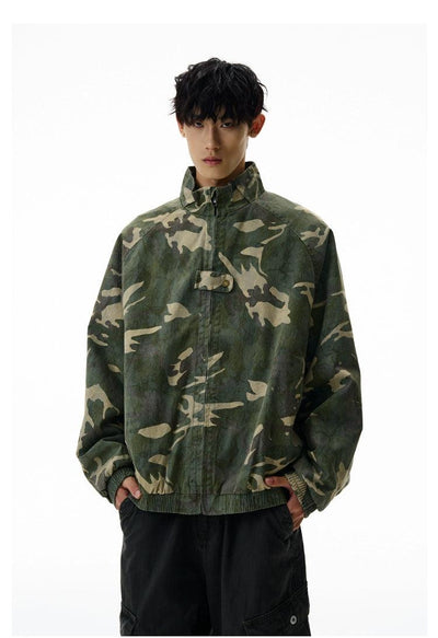 Washed Zipped Camouflage Jacket Korean Street Fashion Jacket By A PUEE Shop Online at OH Vault