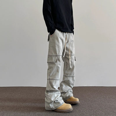 Flap Pocket Drawstring Cargo Jeans Korean Street Fashion Jeans By A PUEE Shop Online at OH Vault