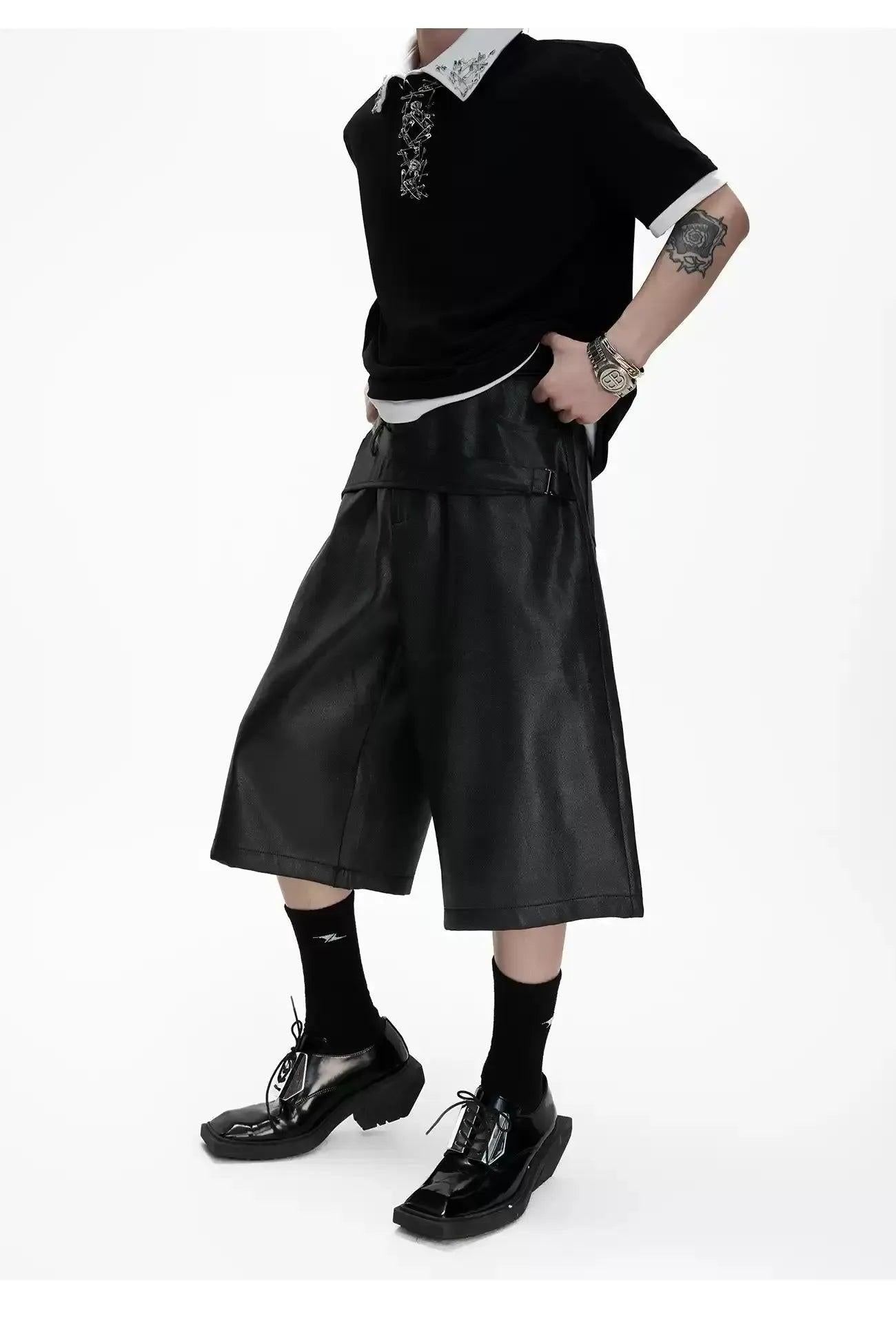 Mid Strap Belt PU Leather Shorts Korean Street Fashion Shorts By Argue Culture Shop Online at OH Vault