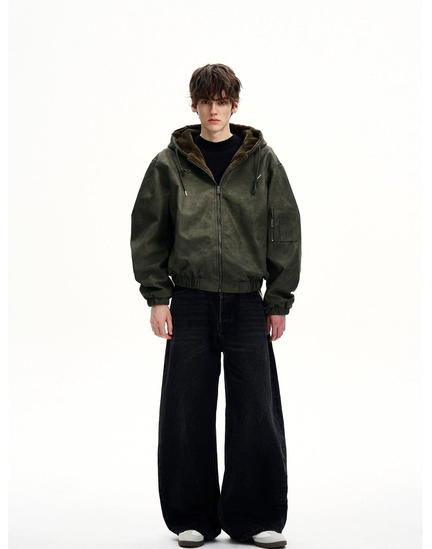 Drawstring Hooded PU Leather Jacket Korean Street Fashion Jacket By MaxDstr Shop Online at OH Vault