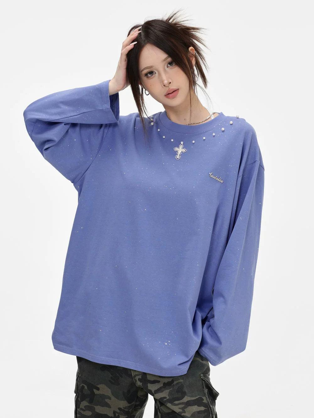 Pearl & Cross Long Sleeve T-Shirt Korean Street Fashion T-Shirt By INS Korea Shop Online at OH Vault