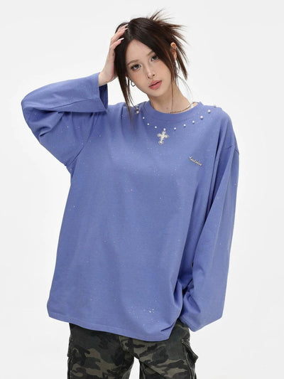 Pearl & Cross Long Sleeve T-Shirt Korean Street Fashion T-Shirt By INS Korea Shop Online at OH Vault