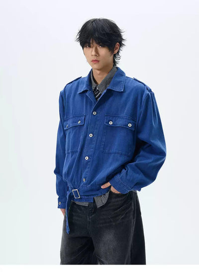 Strap Hem Buttoned Jacket Korean Street Fashion Jacket By 77Flight Shop Online at OH Vault