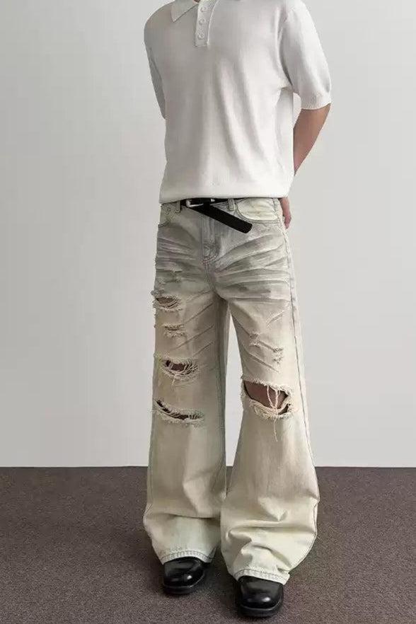 Whisker Faded & Ripped Jeans Korean Street Fashion Jeans By A PUEE Shop Online at OH Vault