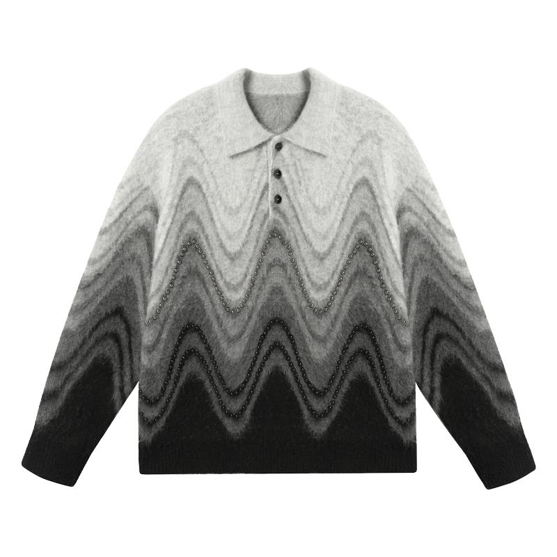 Wave Pattern Beaded Polo Sweater Korean Street Fashion Sweater By JHYQ Shop Online at OH Vault