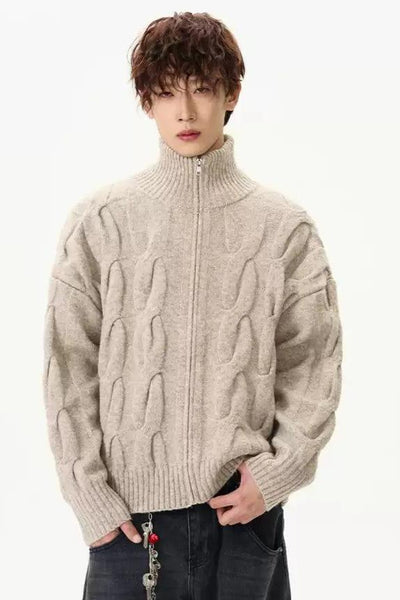 Twist Pattern Zipped Sweater Korean Street Fashion Sweater By A PUEE Shop Online at OH Vault