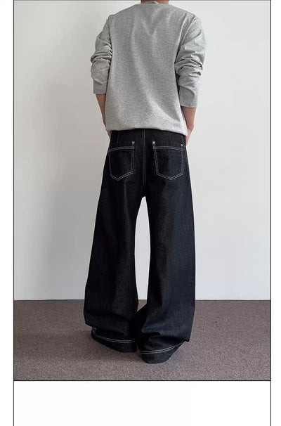 Multi-Pleated Topstitch Jeans Korean Street Fashion Jeans By A PUEE Shop Online at OH Vault