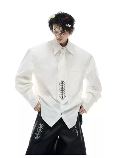 Back Spine Embroidered Tie Shirt Korean Street Fashion Shirt By Argue Culture Shop Online at OH Vault