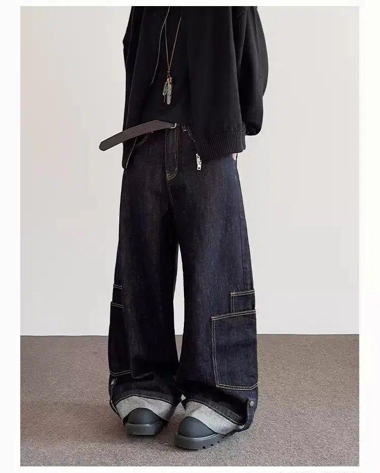 Clean Fit Rolled-Up Jeans Korean Street Fashion Jeans By A PUEE Shop Online at OH Vault