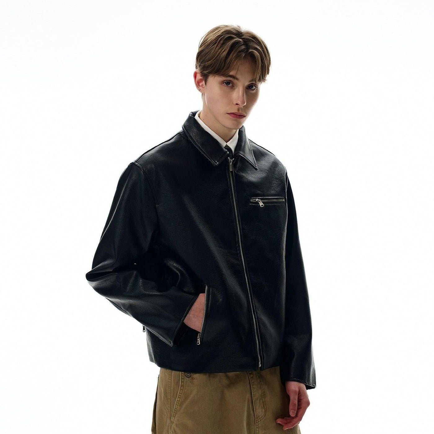 Zipped Pocket PU Leather Jacket