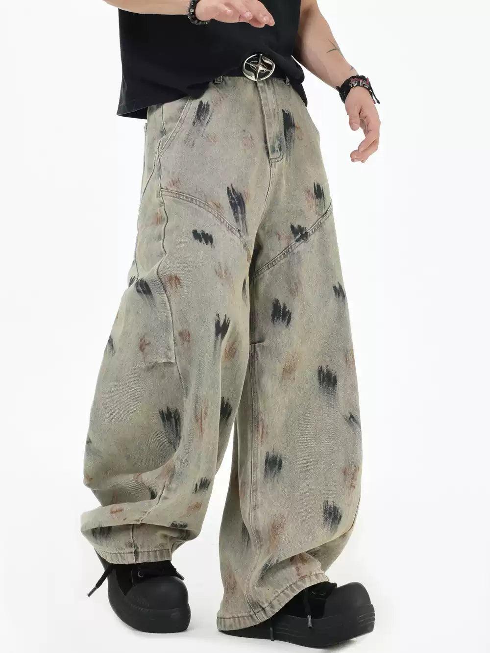 Structured Paint Smudged Barrel Jeans Korean Street Fashion Jeans By INS Korea Shop Online at OH Vault