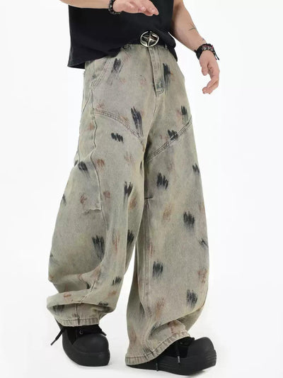 Structured Paint Smudged Barrel Jeans Korean Street Fashion Jeans By INS Korea Shop Online at OH Vault
