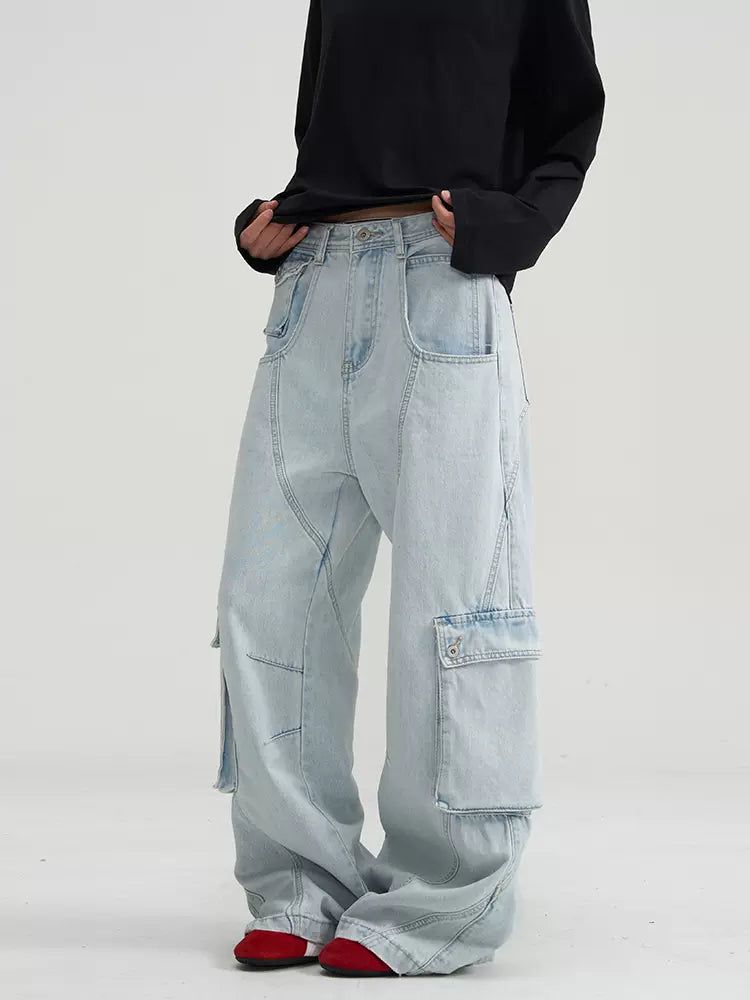 Loose Side Pockets Cargo Jeans Korean Street Fashion Jeans By A PUEE Shop Online at OH Vault