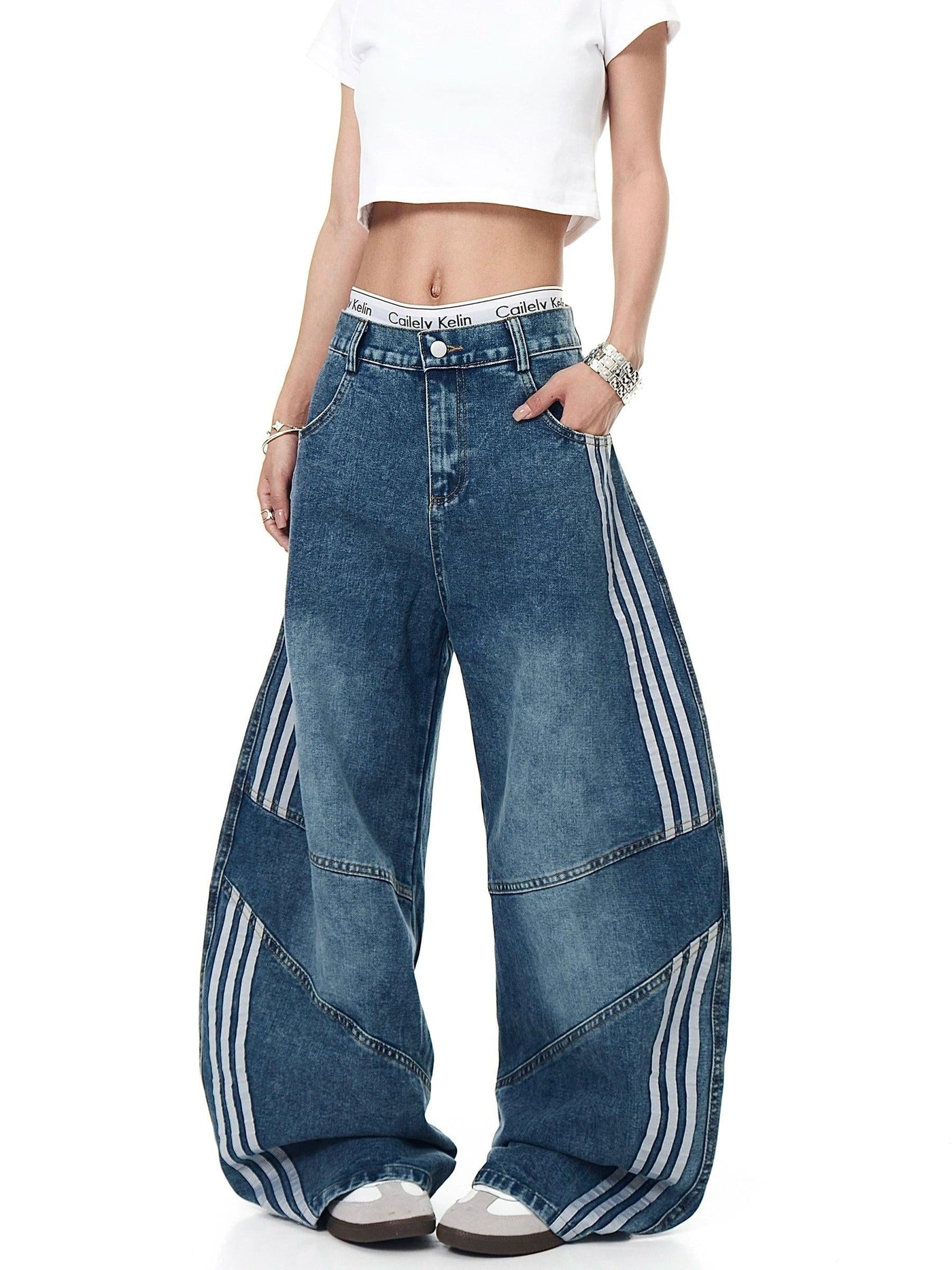 Structured Striped Side Detail Jeans Korean Street Fashion Jeans By Blacklists Shop Online at OH Vault