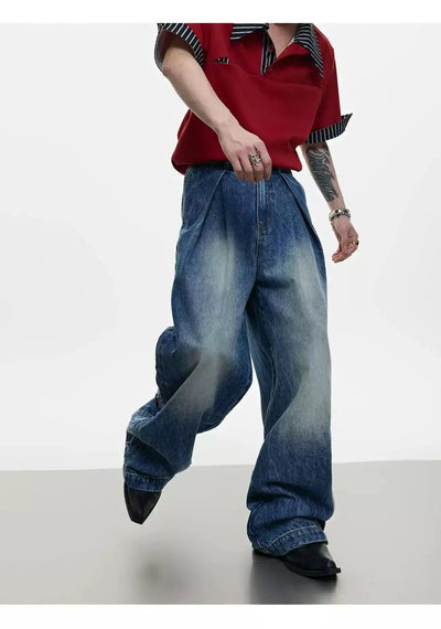 Double Pleated Washed Straight Jeans Korean Street Fashion Jeans By Argue Culture Shop Online at OH Vault