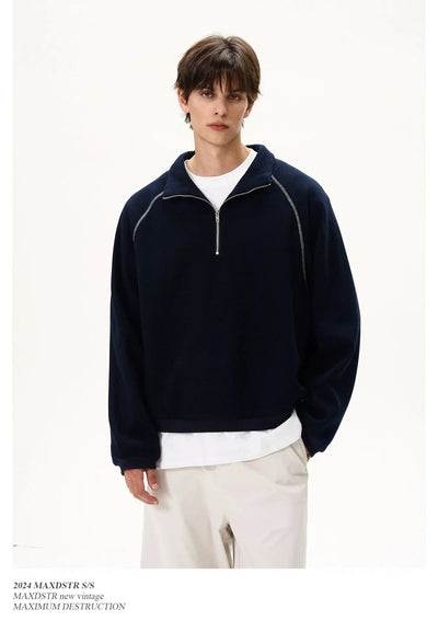 Relaxed Stand Collar Half-Zip Korean Street Fashion Half-Zip By MaxDstr Shop Online at OH Vault