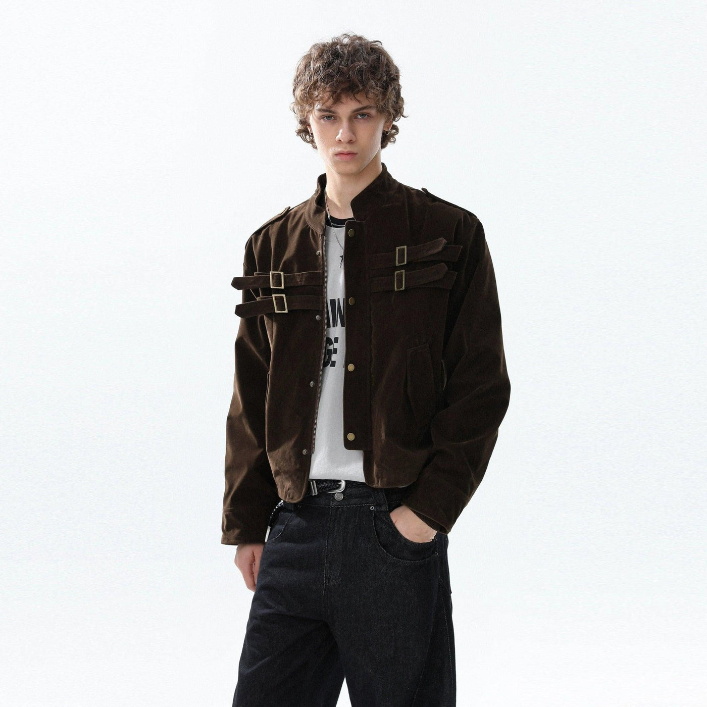 Metal Buckle Short Jacket Korean Street Fashion Jacket By Mr Nearly Shop Online at OH Vault