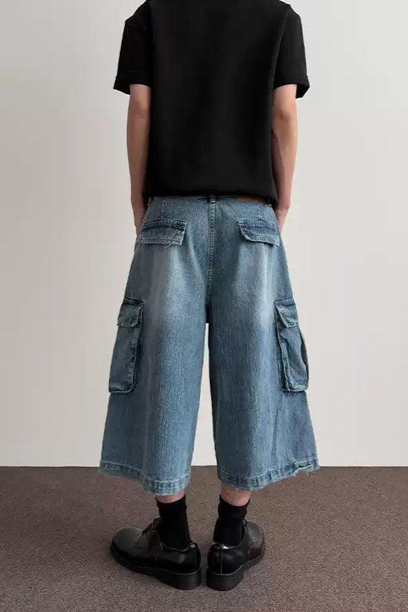 Faded Cargo Denim Shorts Korean Street Fashion Shorts By A PUEE Shop Online at OH Vault