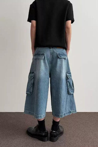 Faded Cargo Denim Shorts Korean Street Fashion Shorts By A PUEE Shop Online at OH Vault