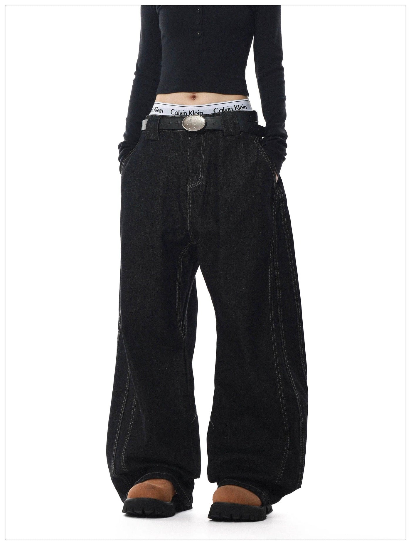 Top-Stitching Low-Rise Jeans Korean Street Fashion Jeans By Mr Nearly Shop Online at OH Vault