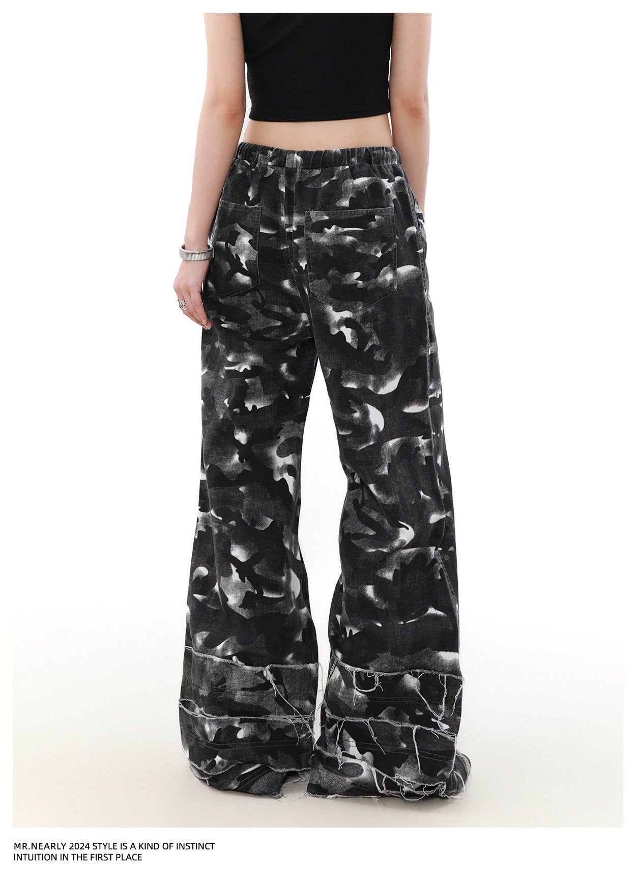 Drawstring Raw Edge Camo Pants Korean Street Fashion Pants By Mr Nearly Shop Online at OH Vault