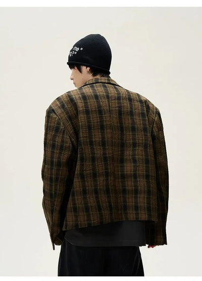 Pleated Plaid Blazer Korean Street Fashion Blazer By 77Flight Shop Online at OH Vault