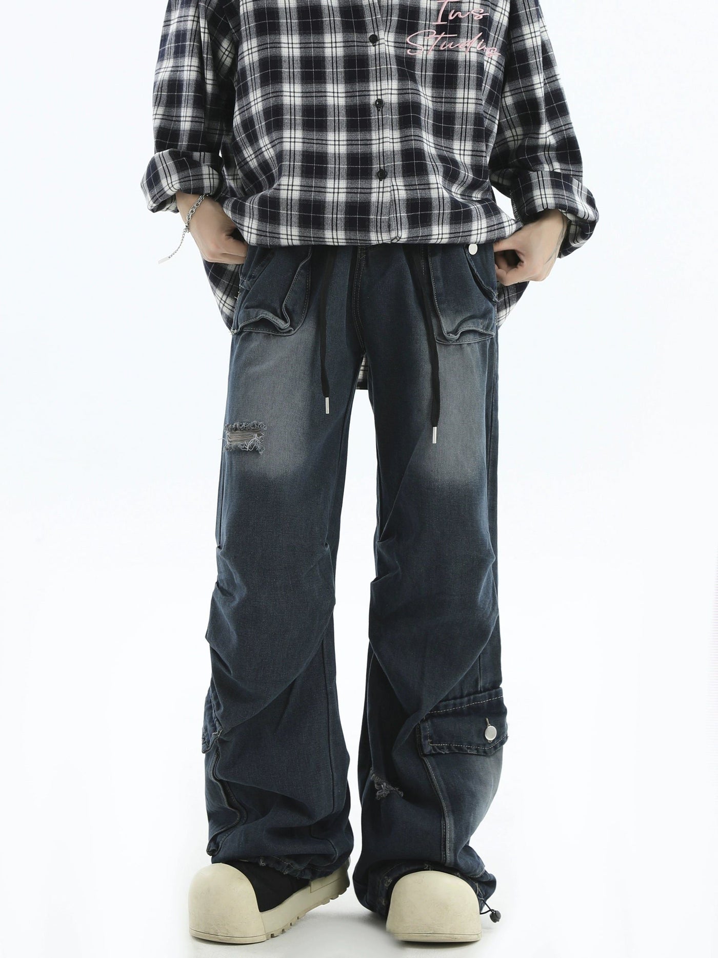 Fade Spots Multi-Pocket Jeans Korean Street Fashion Jeans By INS Korea Shop Online at OH Vault