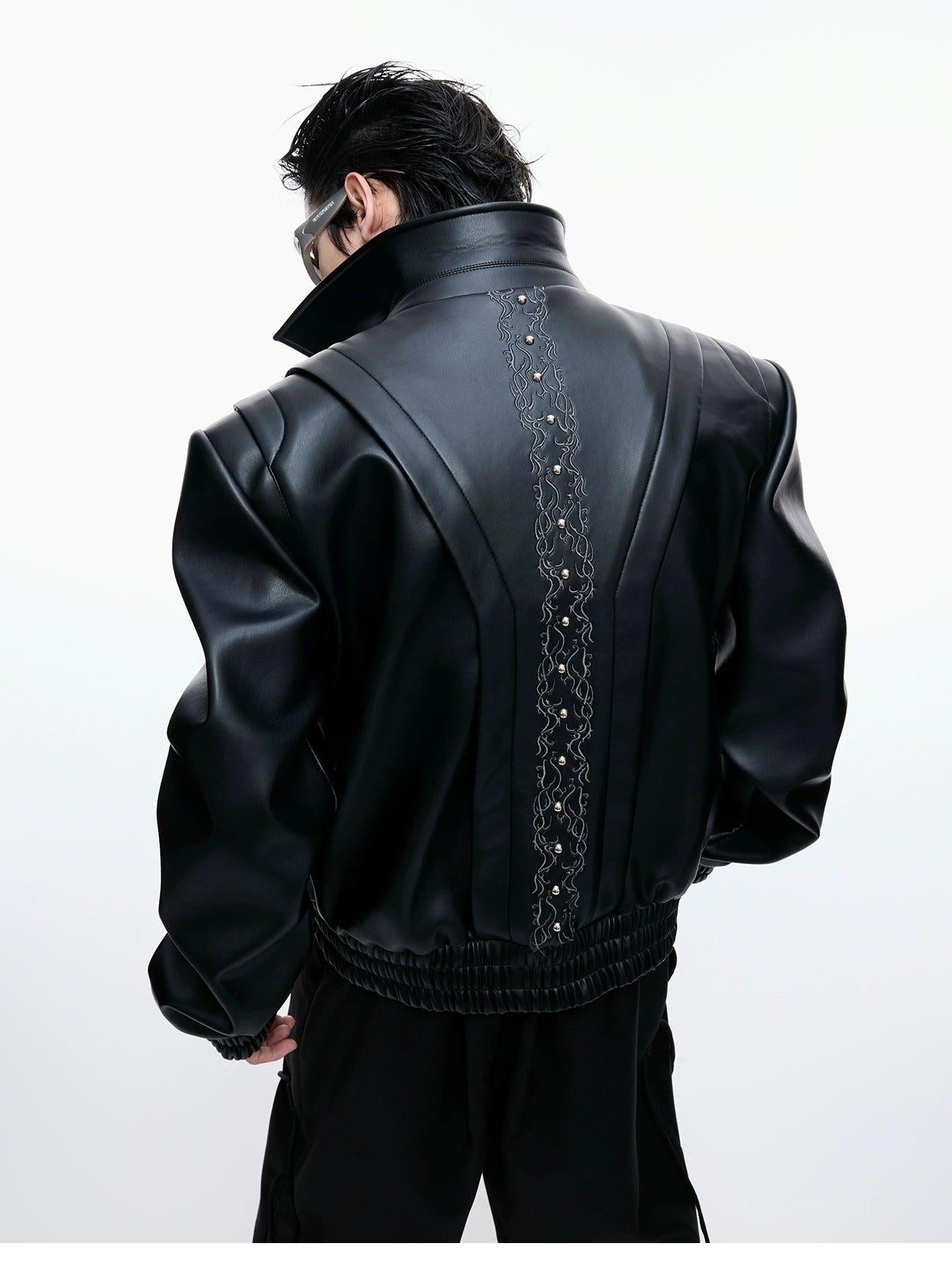 Vine Embroidery Structured PU Leather Jacket Korean Street Fashion Jacket By Argue Culture Shop Online at OH Vault