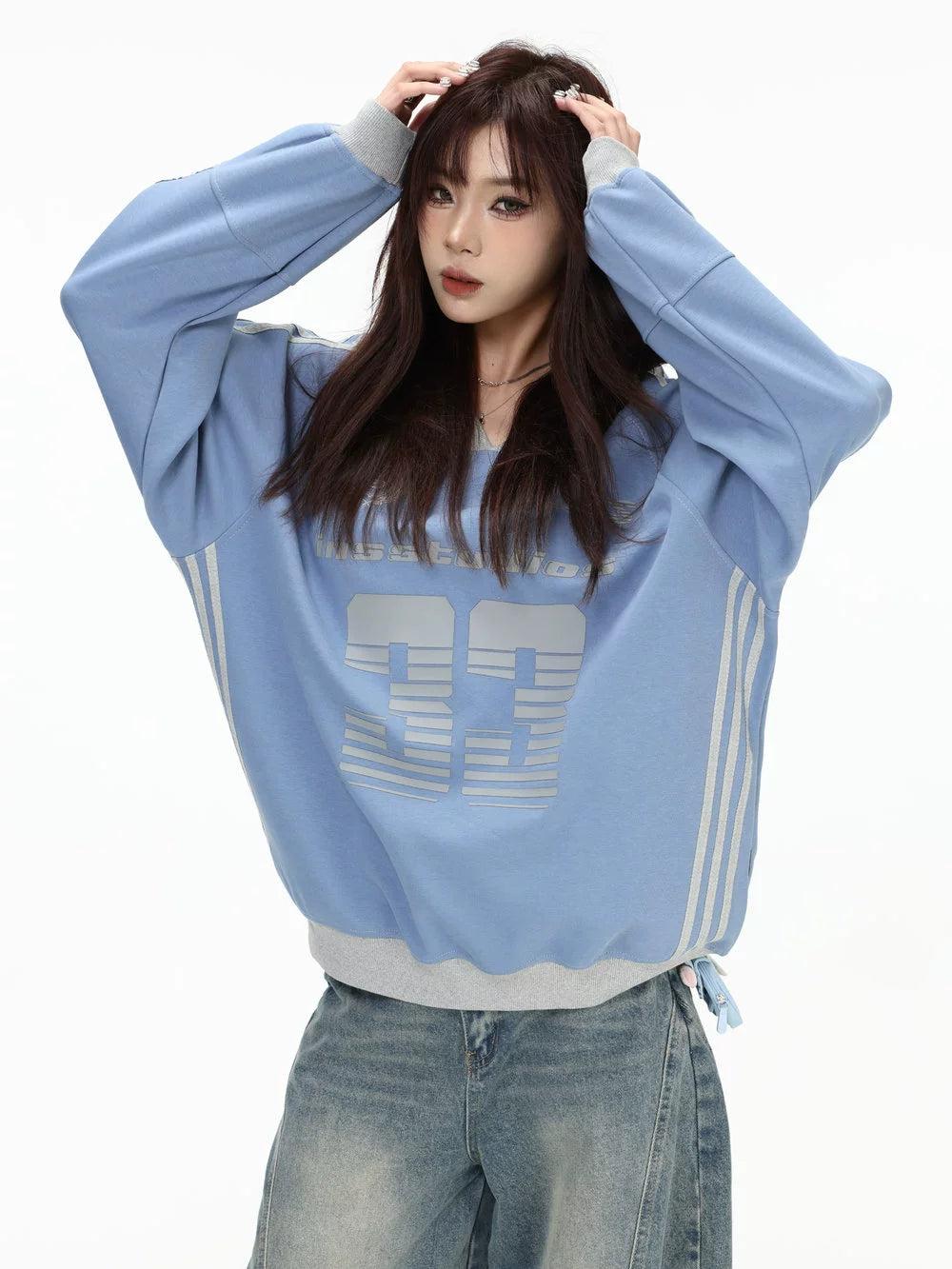 Striped Sporty V-Neck Crewneck Korean Street Fashion Crewneck By INS Korea Shop Online at OH Vault