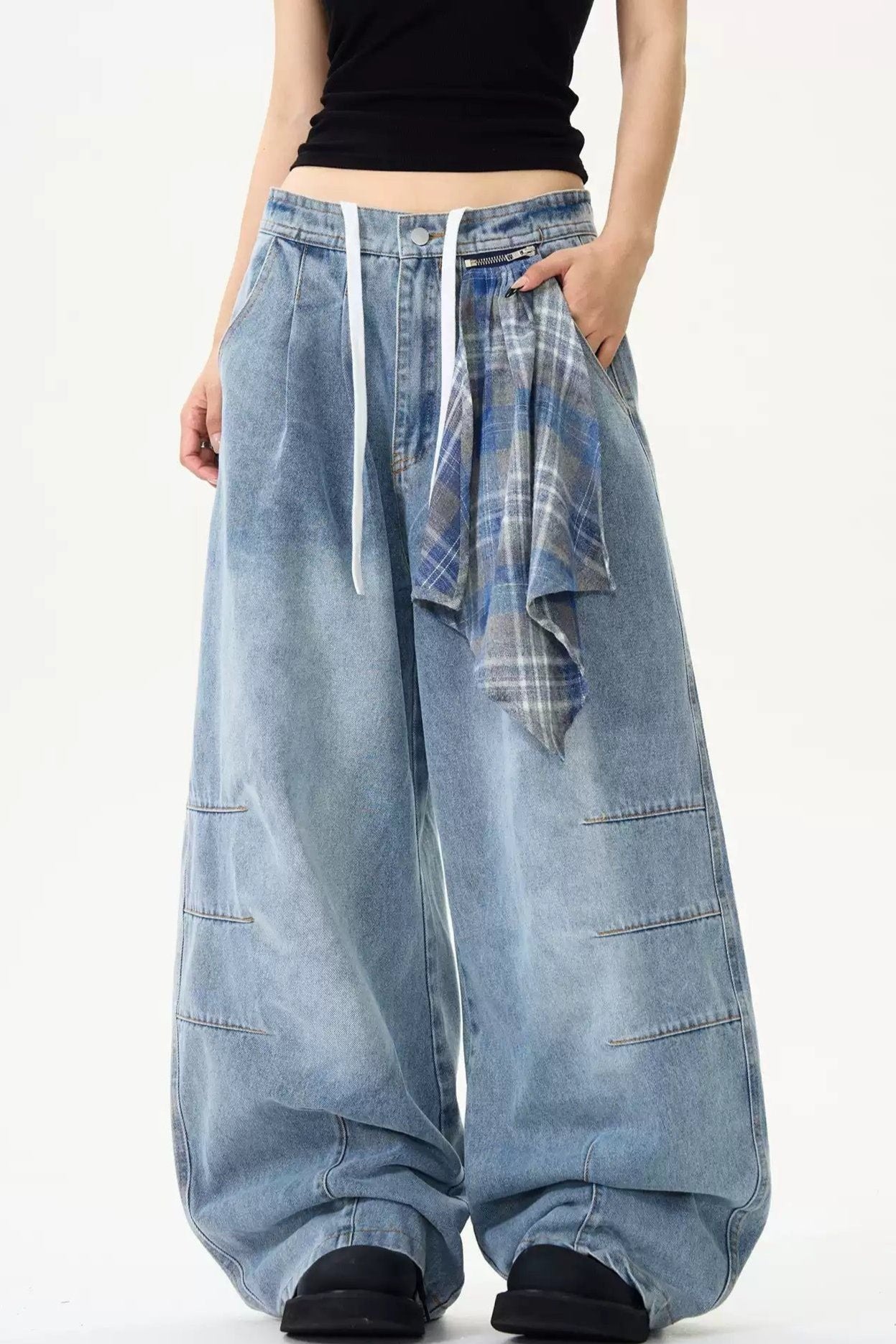 Drawstring Pleated Faded Loose Jeans Korean Street Fashion Jeans By MaxDstr Shop Online at OH Vault