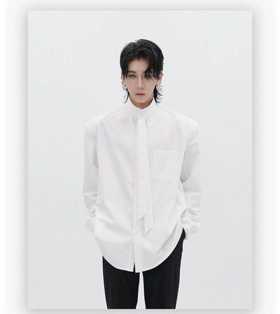 Adjustable Shoulder Pad Tie Detail Shirt Korean Street Fashion Shirt By HARH Shop Online at OH Vault